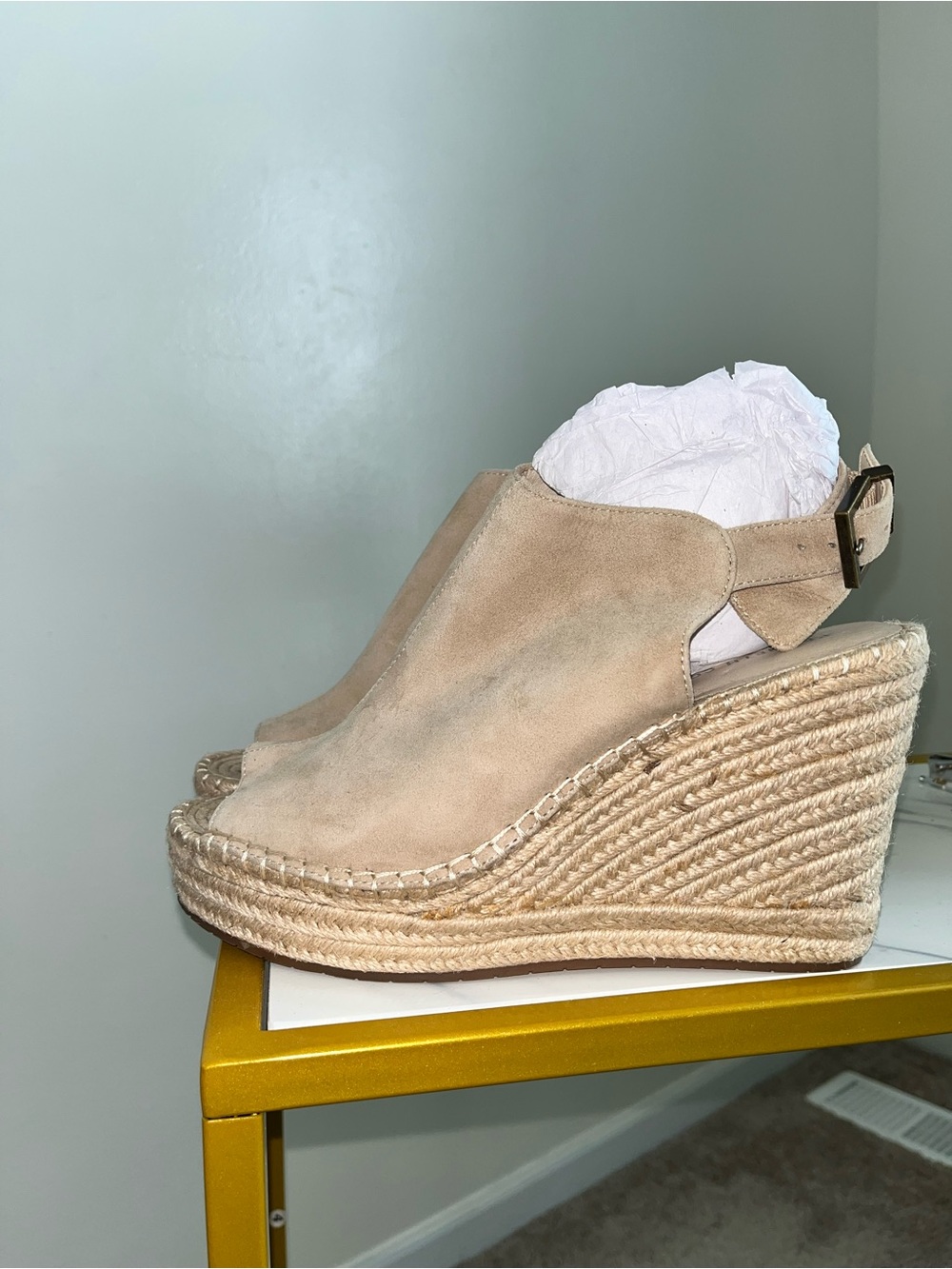 Kenneth Cole Neutral Suede Espadrille Wedge Sandals
